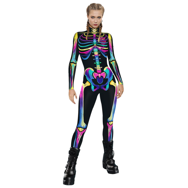 Kvinnor Robot Punk Skelett Cyberpunk Steampunk Sexig Slim Jumpsuit Catsuit Cosplay Kostymer Zentai Bodysuit Fancy Dress Halloween L M