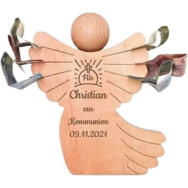 Træ Schutzengel Figur til Kommunion og Dåb, 100% Ny