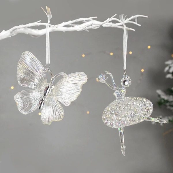 Akryl julgran Hängande prydnader Älg Ängel Docka Klockhänge 2023 God Juldekoration för hem Xmas Nyår 2024 Butterfly
