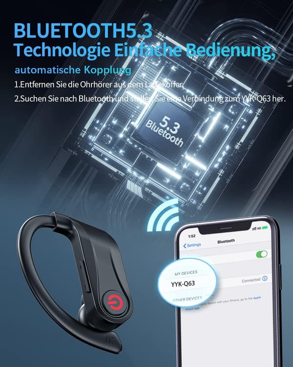 Hörlurar Trådlösa Bluetooth, IP7X Vattentäta In-Ear, Bluetooth 5.3