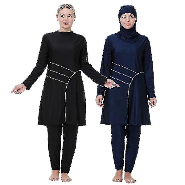 Dam Baddräkt 3xl-8xl Patchwork Muslimsk Heltäckande Tankinis 3 delar Hijab Långärmad Sport Badkläder Islamiska Burkinis