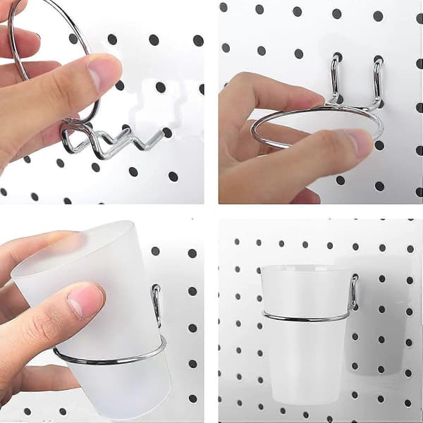 6 Sett Pegboard-bokser med Ringer Stil Pegboard-kroker med Pegboard-kopper Pegboard Koppholder Tilbehør