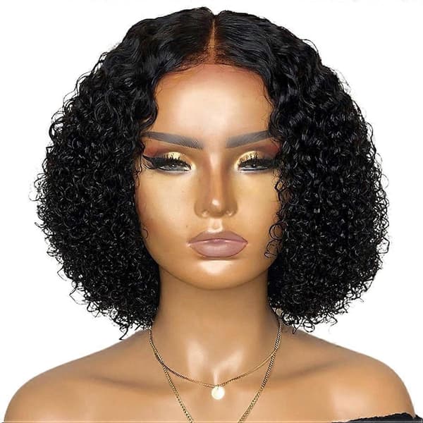 Lace Front Människohår Peruk Mittbena Lockig Spetsförslutning Peruk Korta Peruker