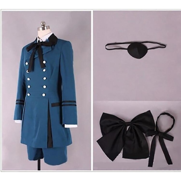 Ny svart Butler Kuroshitsuji Ciel Phantomhive Cosplay Kostym Aldult Aristocrat Blå Dubbelknäppt Lapel Uniform Set Och Peruker man M