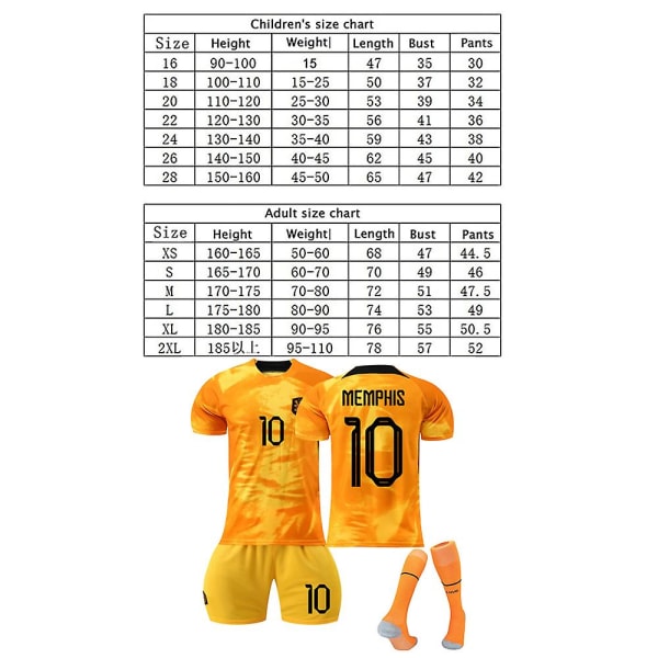22-23 Nederländska lag #10 Memphis tröja fotbollssportkläder 24 kids