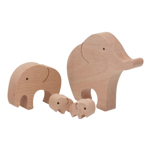 4 stk. Elefantformede Bordpynt Træ Elefant Figur Bordplade Ornament