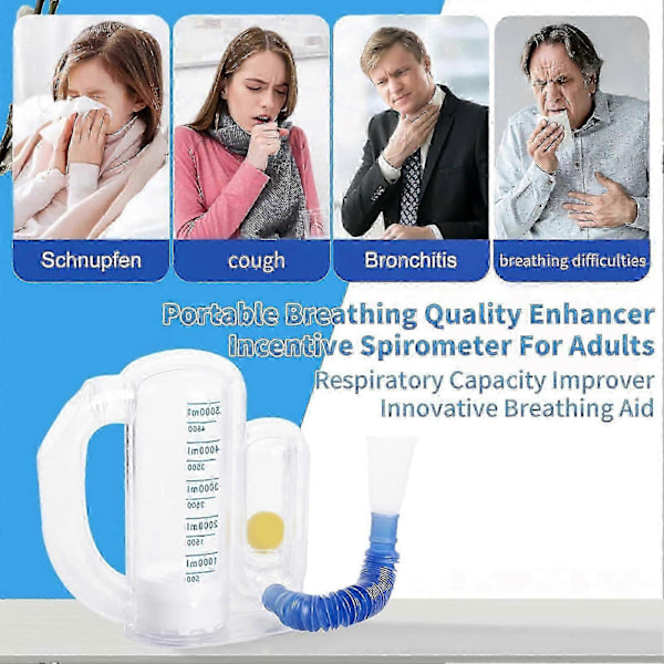 Incentiv Spirometer 5000ML Volymmätning med Flödesindikator Djupandningstränare Studenter Barn Vuxna Äldre Lungtränare Enhet-
