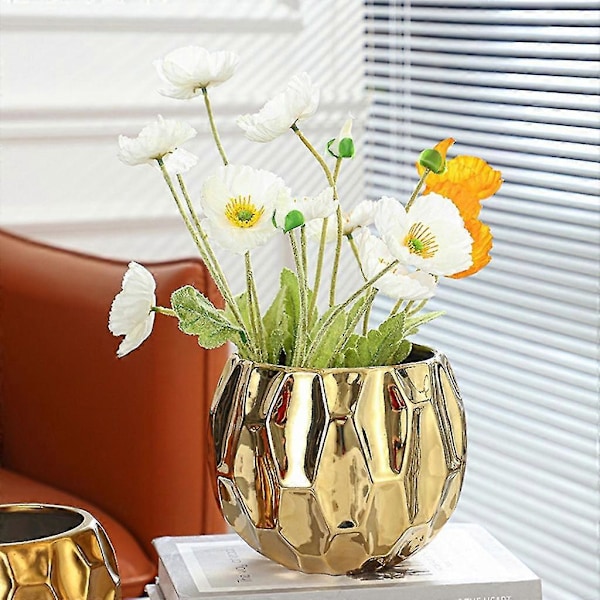 Keramisk vas med plätering, nordisk stil, geometrisk blomkruka, trädgårdskruka för inomhusbruk