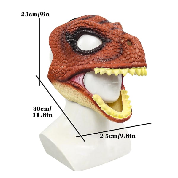 Dinosauriehuvudbonader, Halloween Party Latex Djur Cover Fest Maskerad Dinosaurie Cosplay Prop Red