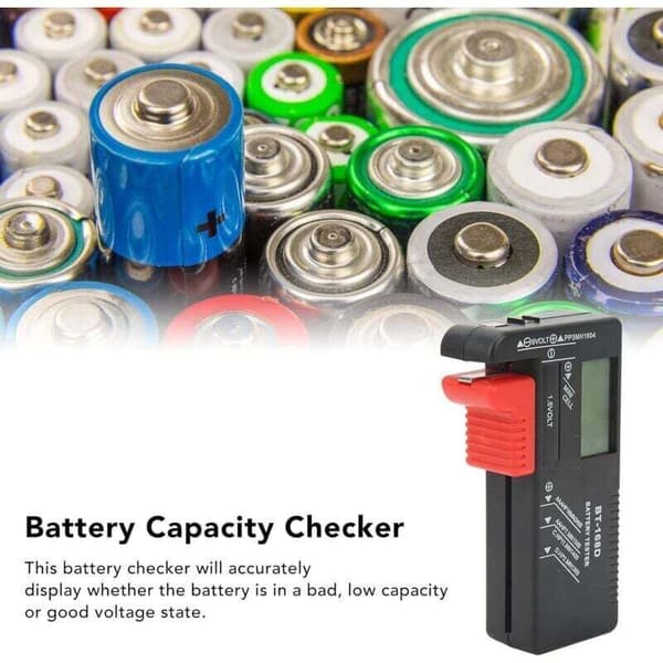 Digital batteritestare. Universell batteritestare. Lämplig för AA, AAA, CD, PP3, 9V och 1.5V batterier.