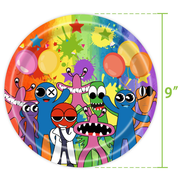 Rainbow Friends tema tecknad festtillbehör 24pcs 9 inch plate