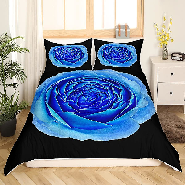 Blue Rose King Queen Sängkläder Set Romantiskt blommigt Cover Abstrakt Vatten Ripples Blomma Täcke Cover Polyester cover