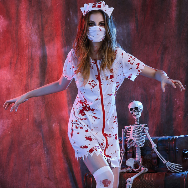 Halloween zombie kläder cos skräck läkare blodig vuxen kostym maskerad fest gril L