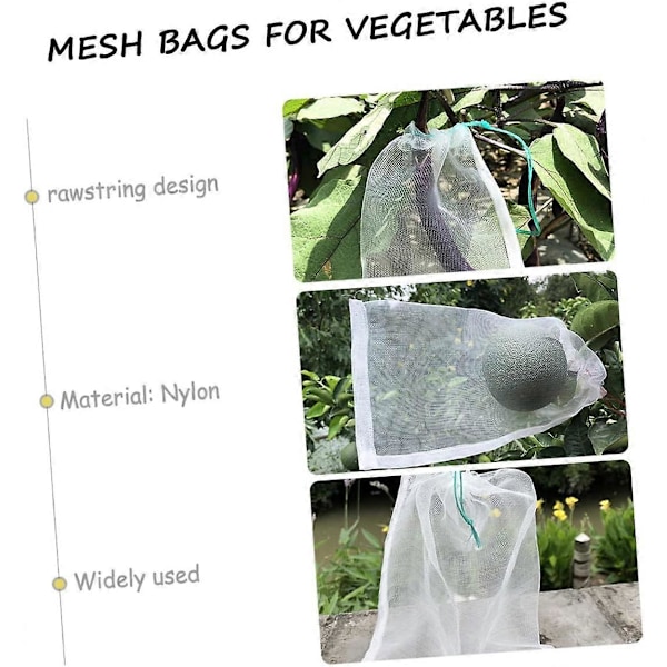 Kampanjförsäljning 100 Stycken Nylon Mesh-påse med Dragsko Druvfrukt Mesh-påsar Återanvändbara Fryspåsar Fruktträdgård Dragskopåse Bärbar Gurka Dragskor