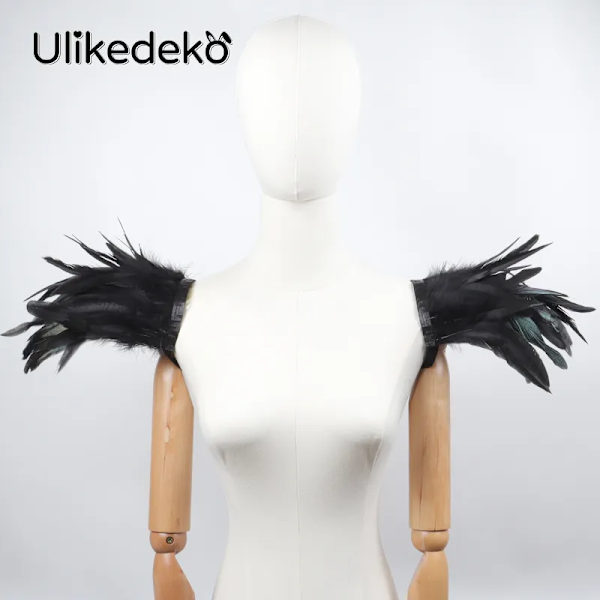 Gotisk fjädersjal rycker på axlarna Bolero fjäder axelomslag Cape Bröllopsfest Halloween Cosplay Rave Carnival Lyx fjädervingar black