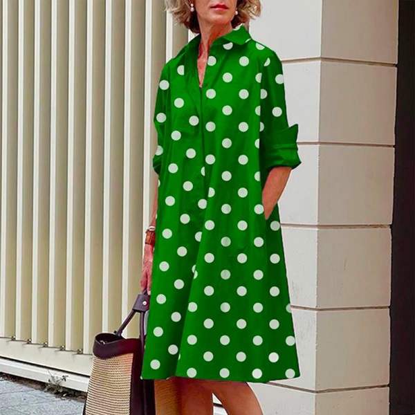 Sommar Populär Enfärgad Polka Dot Print Sexig Skjorta Sommarklänning Lös Pocket Dress A9SYDDG230613R 4XL