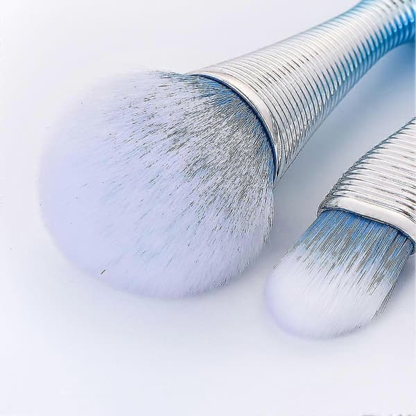 Stilfuldt Blåt Sølv Slikkepinde Makeupbørste 5 Dele Sæt Highlight Blush Skønheds Makeupbørste til Ansigtsmakeup