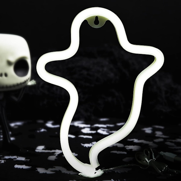 Ghost Neonskyltar Halloween Night Lights, Ghost Shape Led-skyltar Lampa USB/batteridrivna Nattlampor Med Sockel, Skräck Ghost Neon Lampa För Halloween P