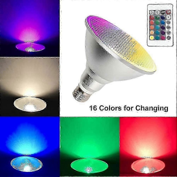 PAR38 LED-lampa 30W Dimbar RGB Färgskiftande, E27 Fjärrkontroll, Vattentät Inomhus/Utomhuslampa