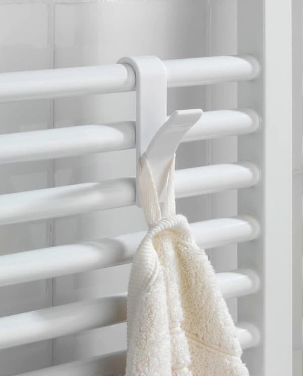 Radiatorkrok, handdukstork krok, vit plast, set om 2