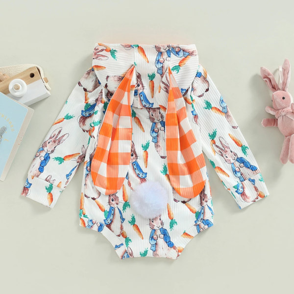 2023 Baby Girl Jumpsuit Cartoon Bunny 3D Ear Hoodie Jumpsuit 90cm