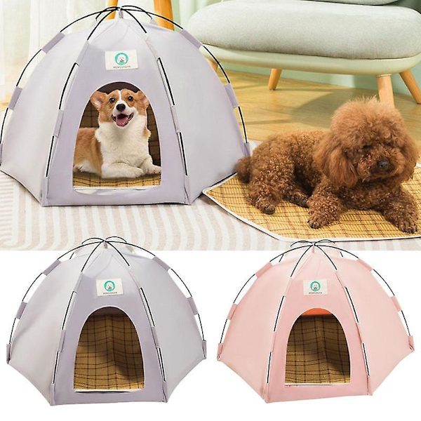Hundcampingtält Tipitält för husdjur Hopfällbar katt tipi Andas kattsäng Grottkatt Lektält Sommar katthus för katter Hundar Gray M