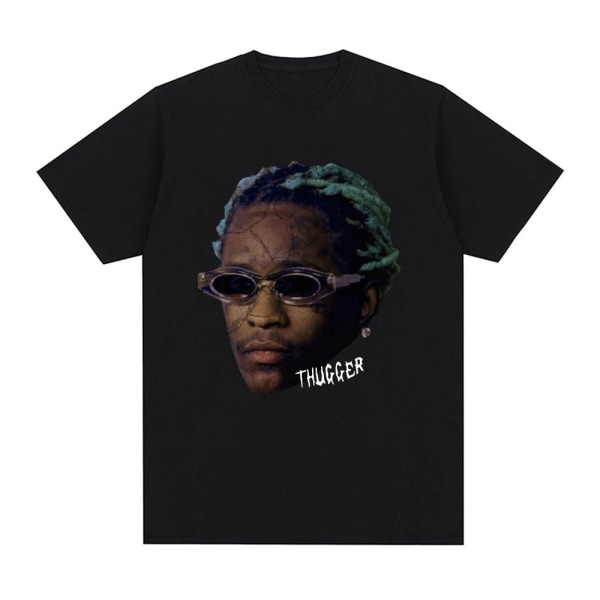 Rapper Young Thug Grafisk T-shirt Herr Kvinnor Mode Hip Hop Vintage T-shirt Q06008 Black XXL