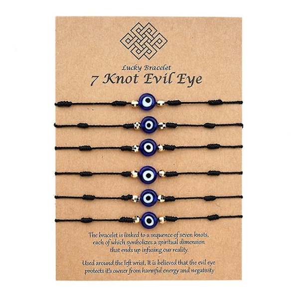 6-pack Onda Ögat Armband 7 Knutar Lyckosamt Skydd Kvinnor Män Heminredning, Svart