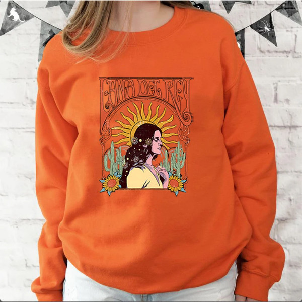 90-tals retro sweatshirt Streetwear Lana Del Rey Vintage Estetisk hoodie Music Tour Shirt Dam Höst Vinter Trendiga toppar Orange M