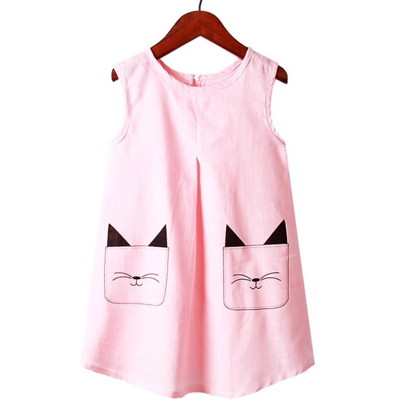 Barn ärmlös Söt print solklänning sommar casual klänning Pink 160cm