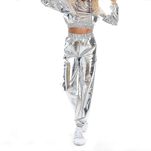 Mote Holografisk Streetwear Club Kule Skinnende Hverdagsbukser for Kvinner