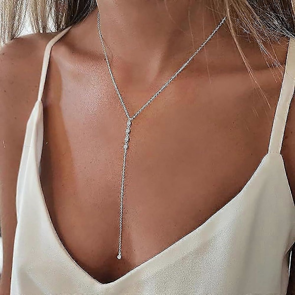 Långt Diamant Y Halsband Kubisk Zirkonia Lariat Halsband Guld Kristall Y Lariat Halsband Cz Kedja Lariat Halsband Strass Y Form Halsband Smycken För