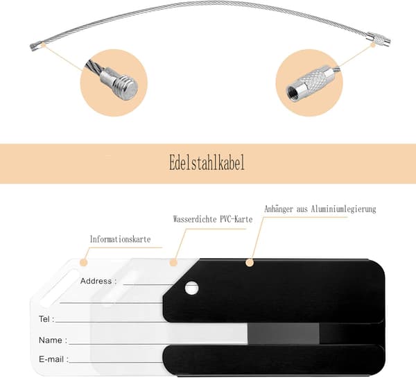 Stk. Bagagemærker i aluminiumslegering til indchecket bagage og håndtasker