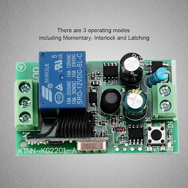 AC 220V 1-kanavainen langaton kauko-ohjainkytkinreleen vastaanotinmoduuli 2 lähettimellä 433MHZ
