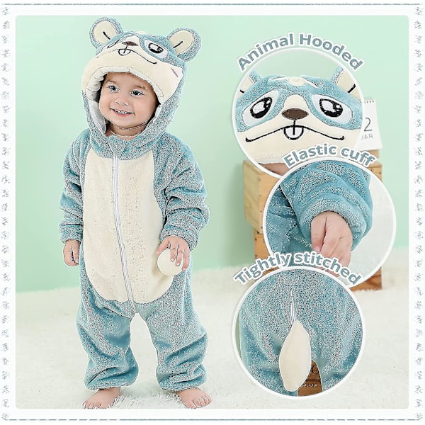 Unisex baby Vinter Höst Flanell Huva Romper Cosplay Jumpsuit Hög kvalitet Blue 13 18 Months