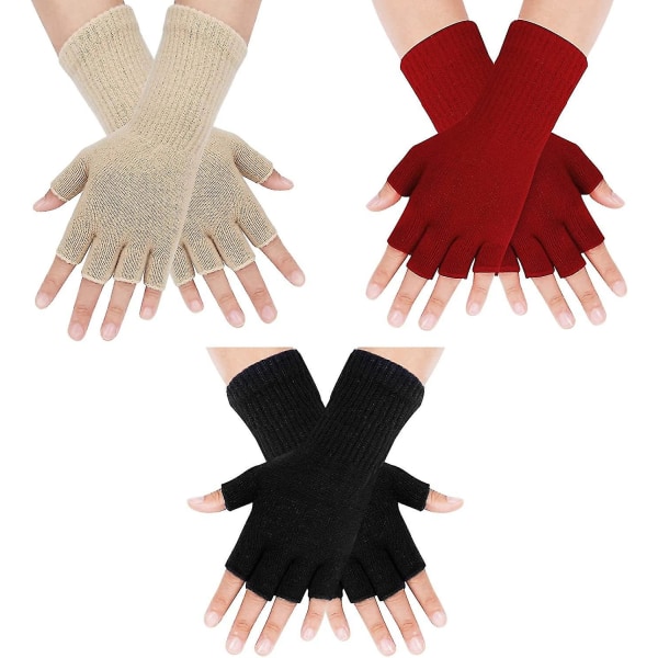 3 Par Fingerless Handskar För Dam Herr Half Finger Handskar Vinter Lättvikt