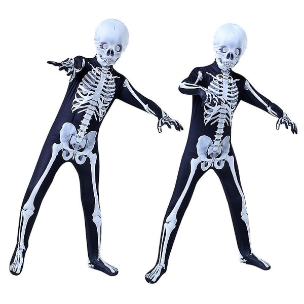 Halloween Skelettdräkt Förälder-barn Cosplaykläder Terror Maskeradfest Onesies Vuxna Barn Svart Tight Bodysuit kid 130