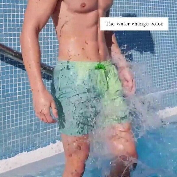 Färgåndrande badbyxor för män, strandbadkläder, simshorts, badshorts