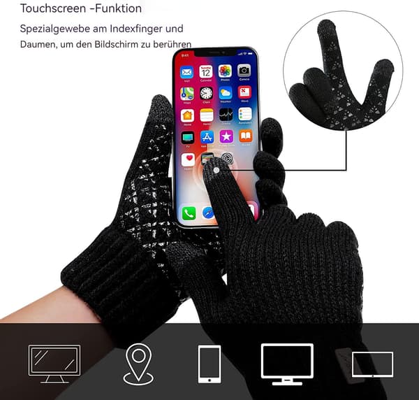 Strikkede handsker til mænd og kvinder, skridsikre, touchscreen, termo
