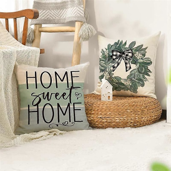 Vår Kuddfodral 45x45 cm Set om 4, Vårdekorationer, Eukalyptus Bondgård Prydnadskudde