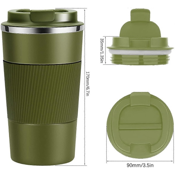Reisekopp Gjenbrukbare Kaffekopper 510ml/18oz Termisk Isolert Vakuumisolasjon Rustfritt Stål Flaske for Varme Kalde Drikker Svart