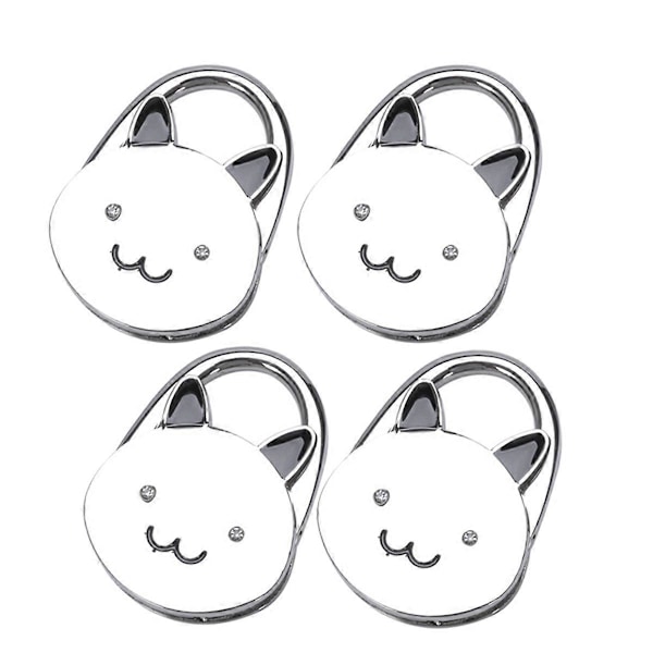Katt Tecknad Hopfällbar Silverfärgad Handväskkrok Halkfri Gummibas Väskhållare