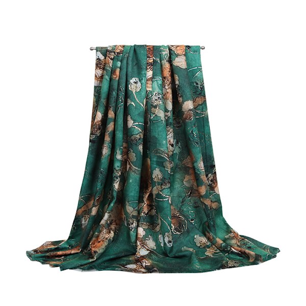 2023 nytt print mångsidig höst- och vinterguldklädd halsduk Sidenscarf Mjuk känslasjal green 90*180cm