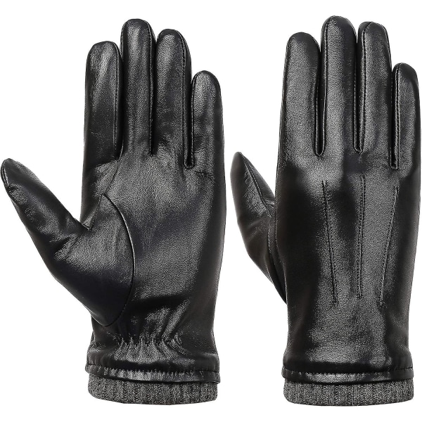 Handskar i äkta svart läder för män. Touchscreen Texting Fleece Fodrat fårskinn