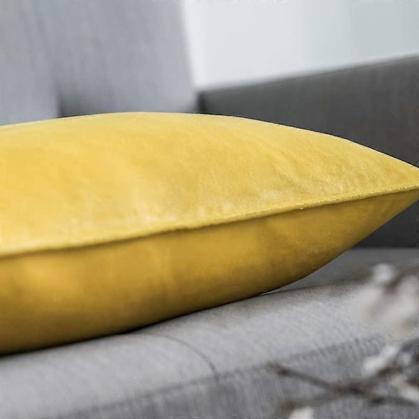 Sæt med 2 fløjls pudebetræk Flange pudebetræk Dekorative pyntepuder med skjult lynlås Sofa Soveværelse 22 X 22 tommer 55 X 55 cm Citrongul