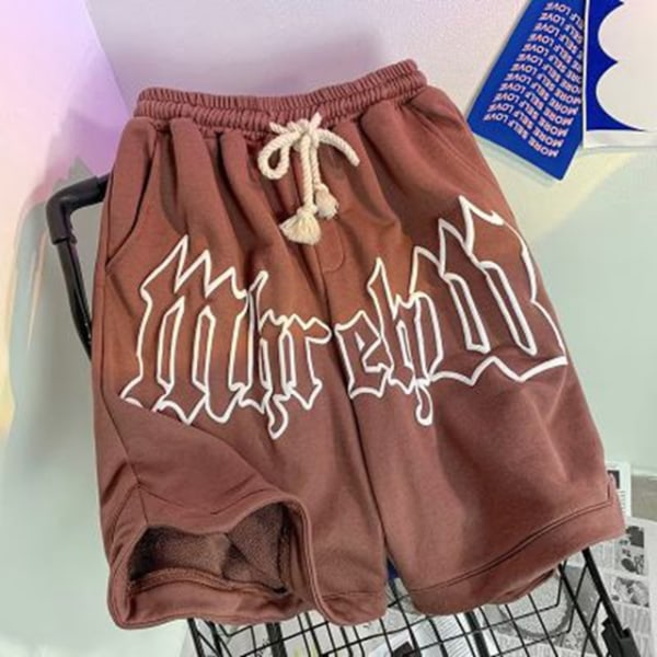Y2k Sommar Casual Gothic Letter Byxor Shorts Brown L
