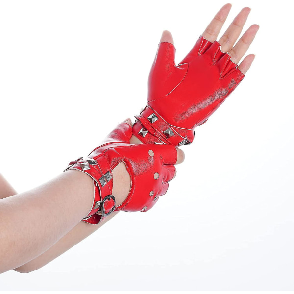 Kvinnor Punk Nitar Half Finger Pu Läder Performance Kostym Fingerless Handskar