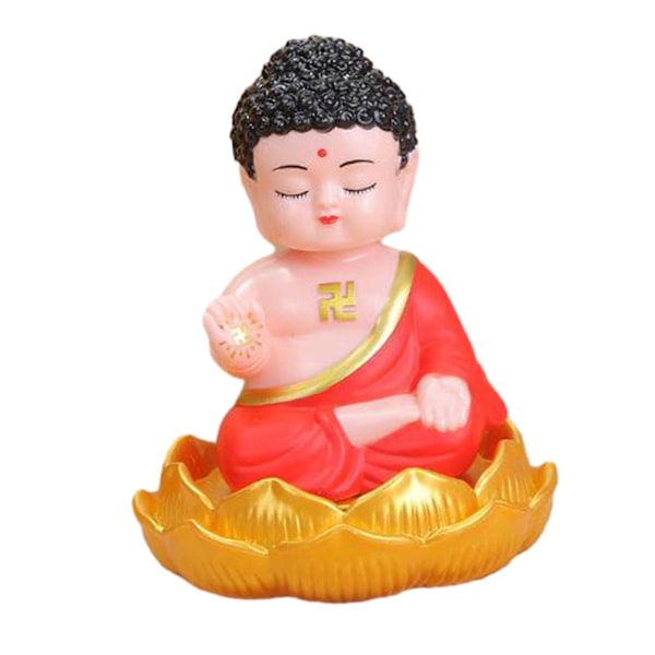 Buddha Staty Instrumentbräda Solcellsdriven Skakande Huvud Bilprydnad Fotorekvisita Samlarfigur för Fönster, Sovrum, Hem