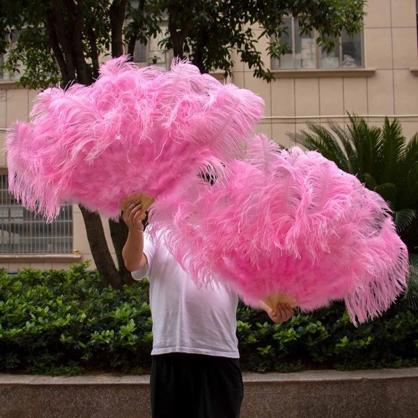 Läder Rosa strutsfjäderfläkt för fabrikat Handfällbar plymfläkt Performance Dansfans Festscen Karnevalsshow rekvisita 60/100 cm 52 pink 2pcs