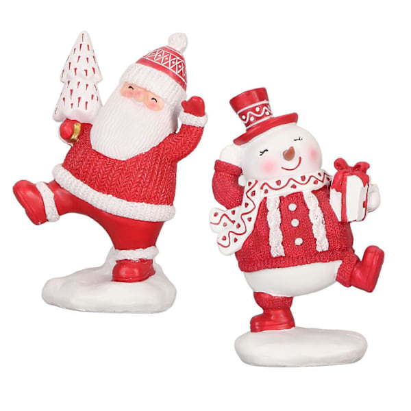 Jultomte Staty Snögubbe Figur Röd Sagolik Atmosfär Färgbeständig Handmålad Julfigur för Visning